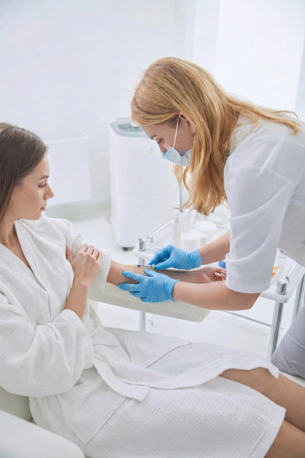 Patient receiving IV treatment while relaxing